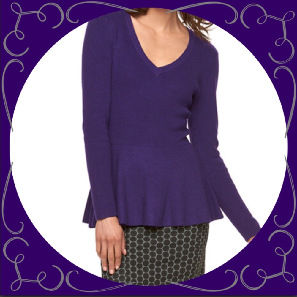 Women's ELLE V-Neck Dark Purple Peplum Sweater